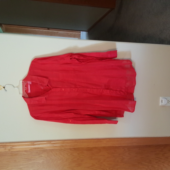 Woman Within Sheer Red Shirt - Picture 1 of 7